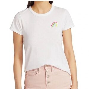 Rag and Bone White Pima Cotton Tee with Rainbow